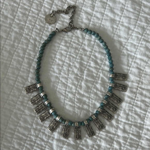 Blue and Silver Fringe Necklace with Beaded Design - Picture 1 of 5